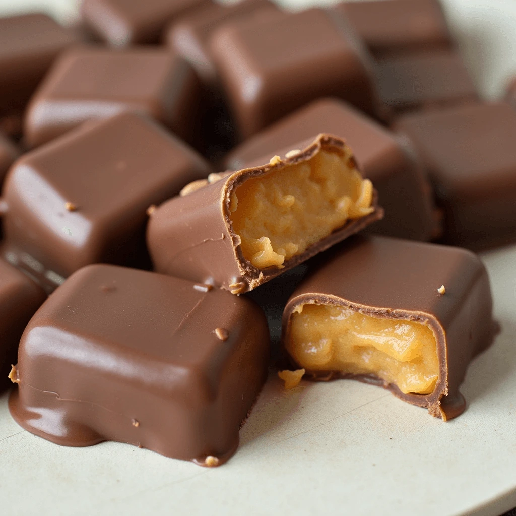 A delightful assortment of chocolate and caramel candies, featuring smooth caramel-filled chocolates and sea salt-topped caramel squares.