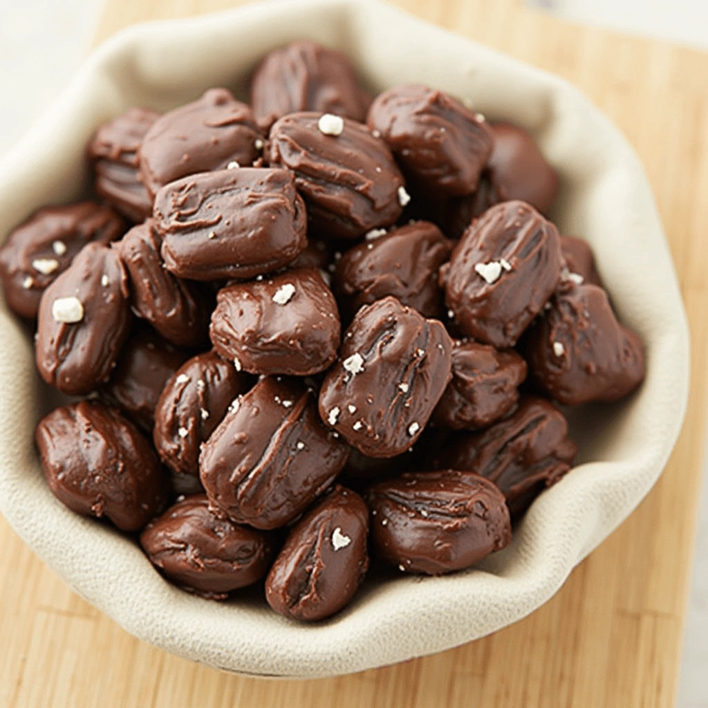 A plate of delicious chocolate-covered raisins, perfect for creative recipes and snacking.