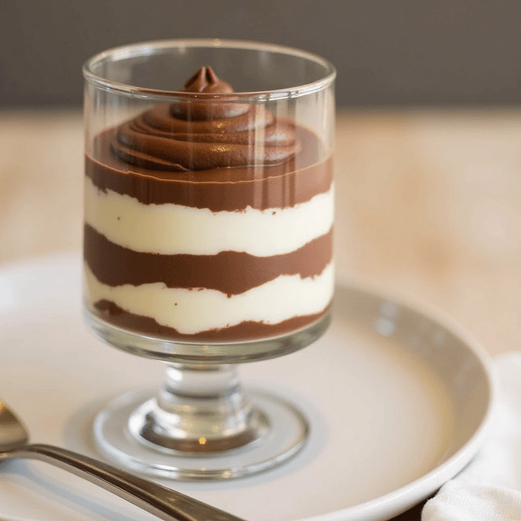 Silky mascarpone chocolate mousse in elegant serving glasses.
