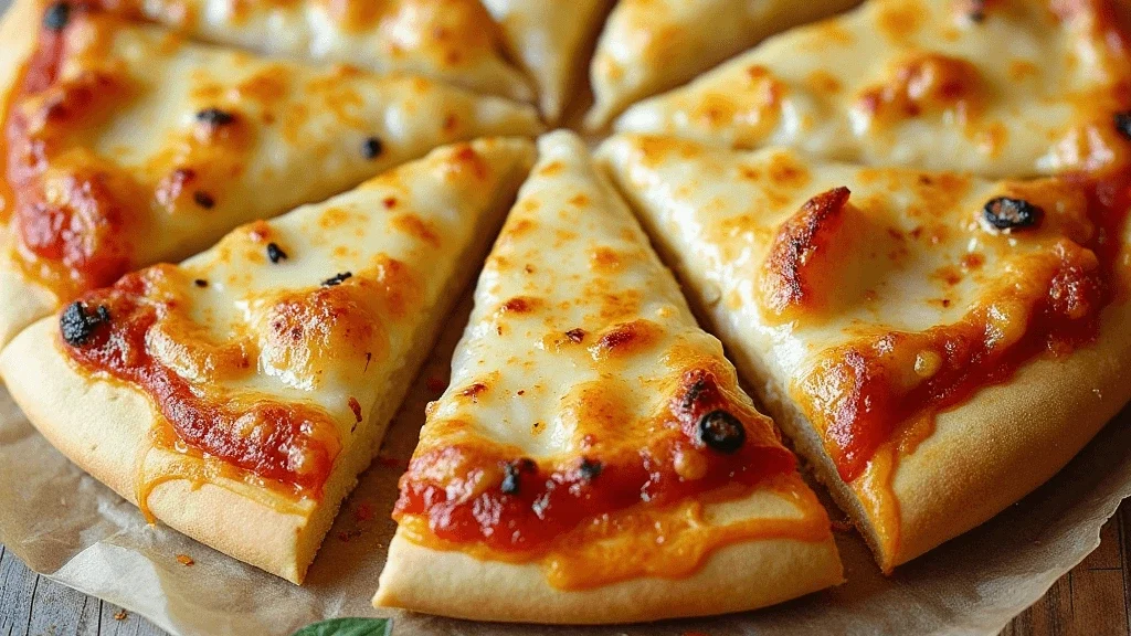 Low-carb pizza crust with cheese incorporated into the dough, creating a rich and flavorful base.