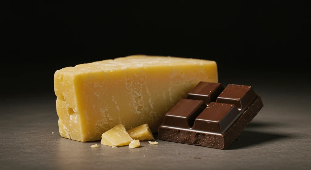 sharp cheddar cheese paired with dark chocolate.
